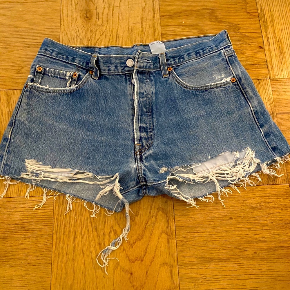 Levi ripped denim shorts